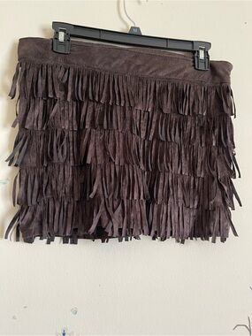 Crave Fame Almost Famous Pocahontas Brown fringe mini skirt /w side zipper sz 5